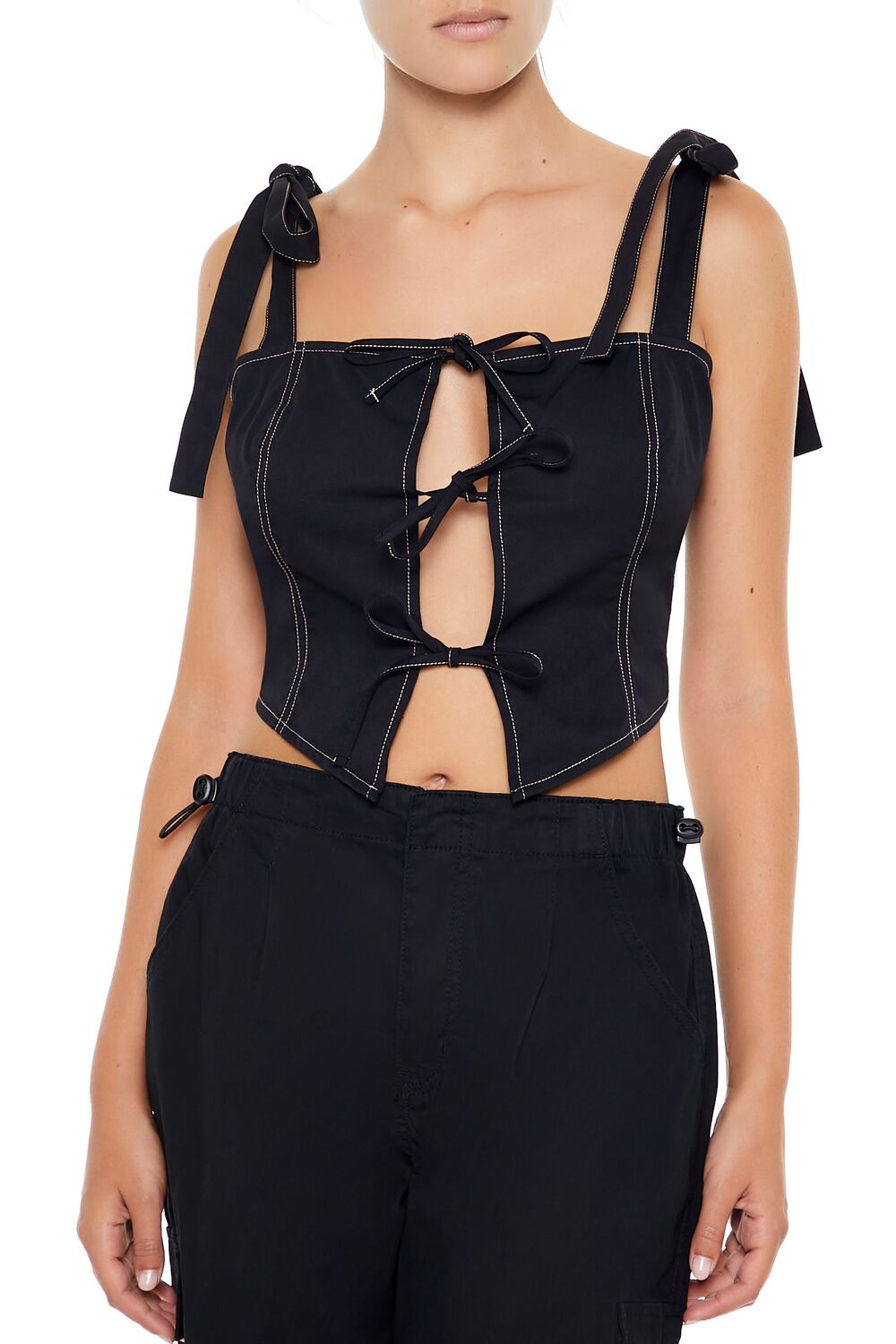  Forever 21 Cropped Cutout Bow Bustier Top - black - Bonton