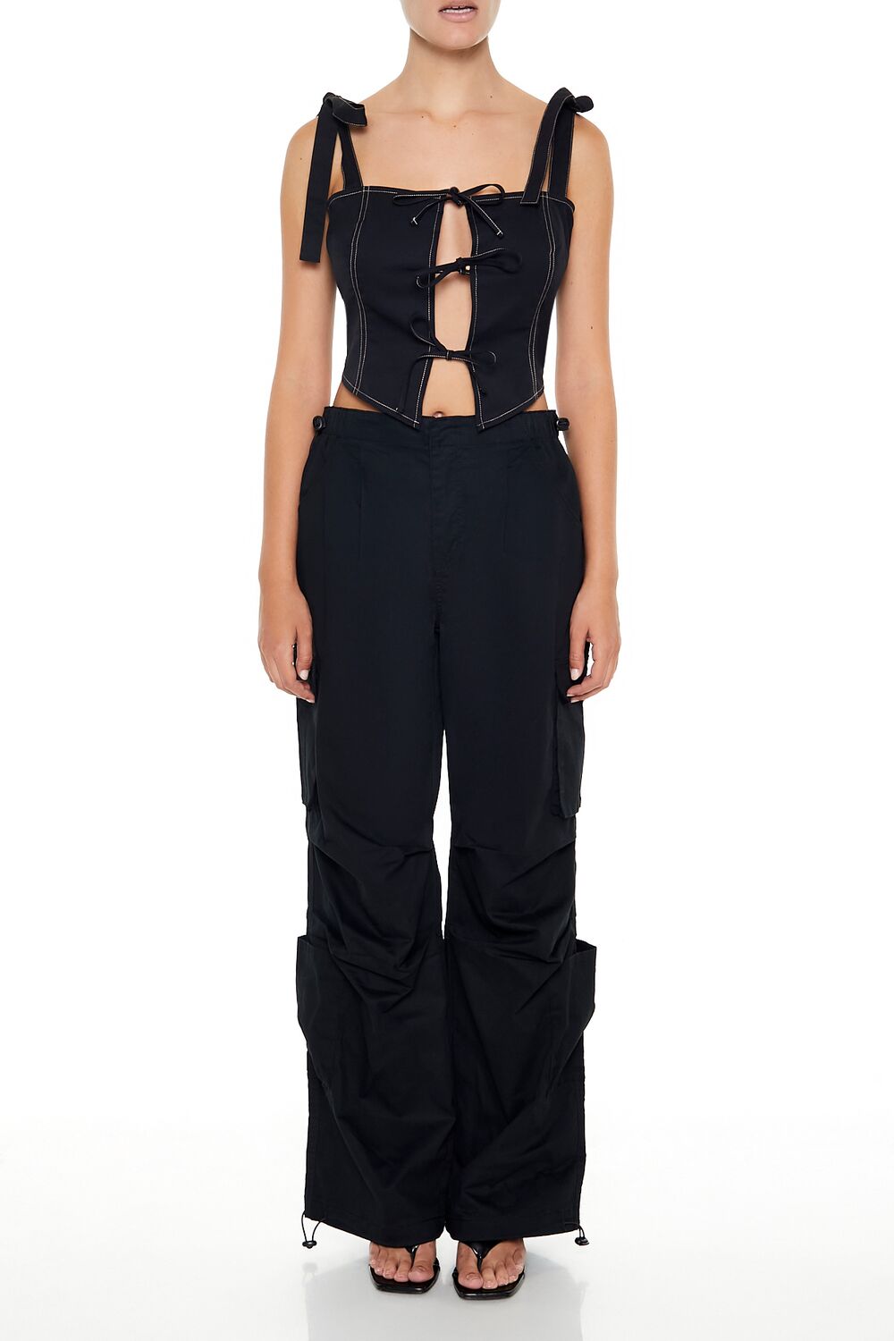  Forever 21 Cropped Cutout Bow Bustier Top - black - Bonton