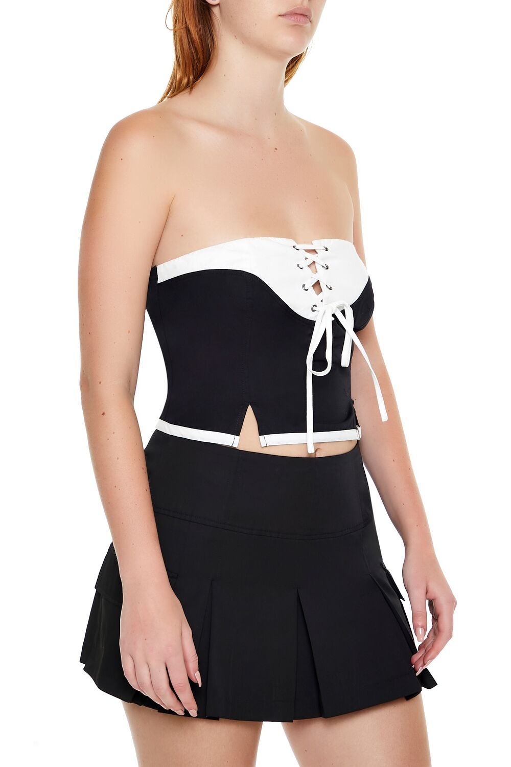  Forever 21 Colorblock Lace-Up Tube Crop Top - black multi - Bonton