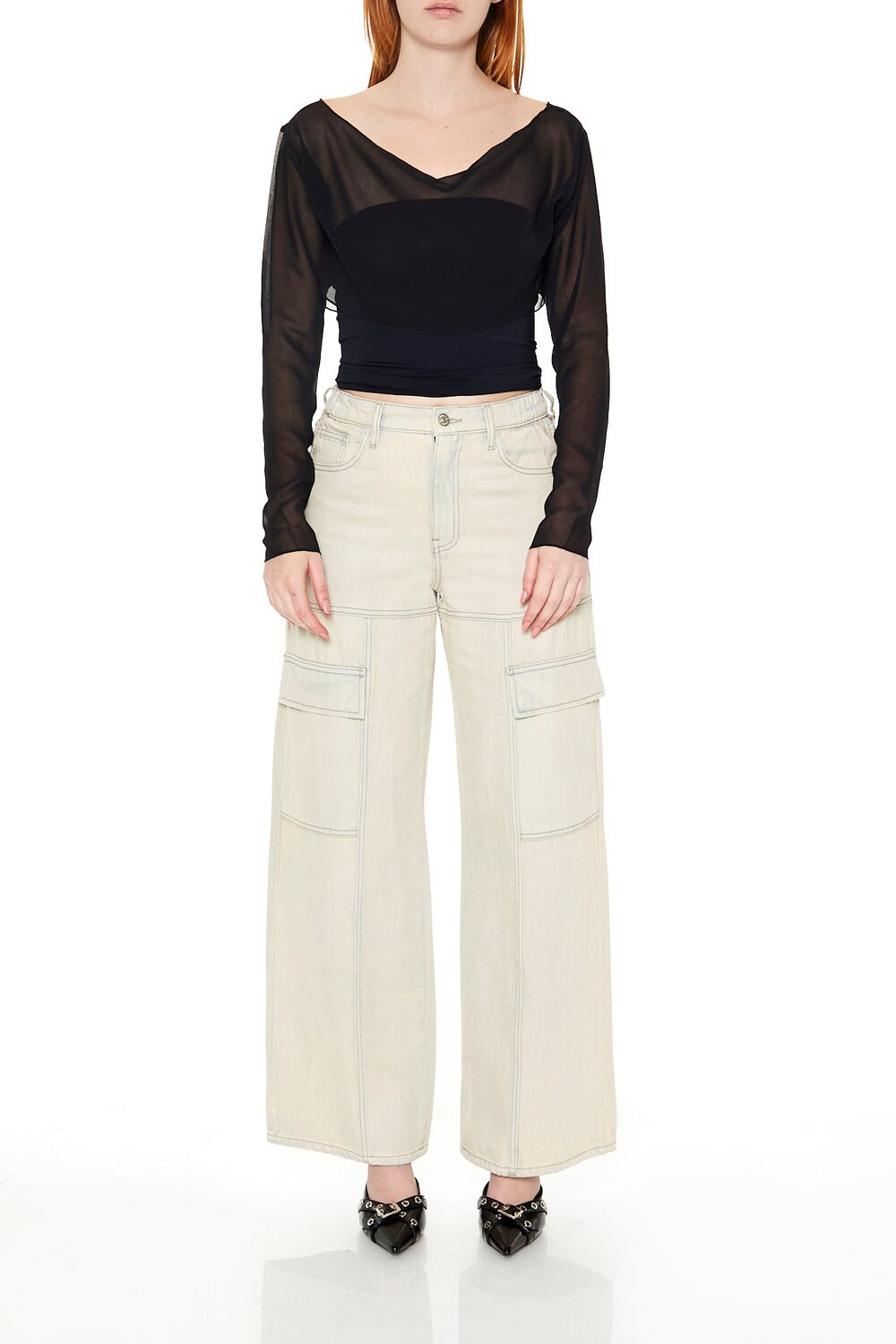  Forever 21 Sheer Chiffon Crop Top - black - Bonton