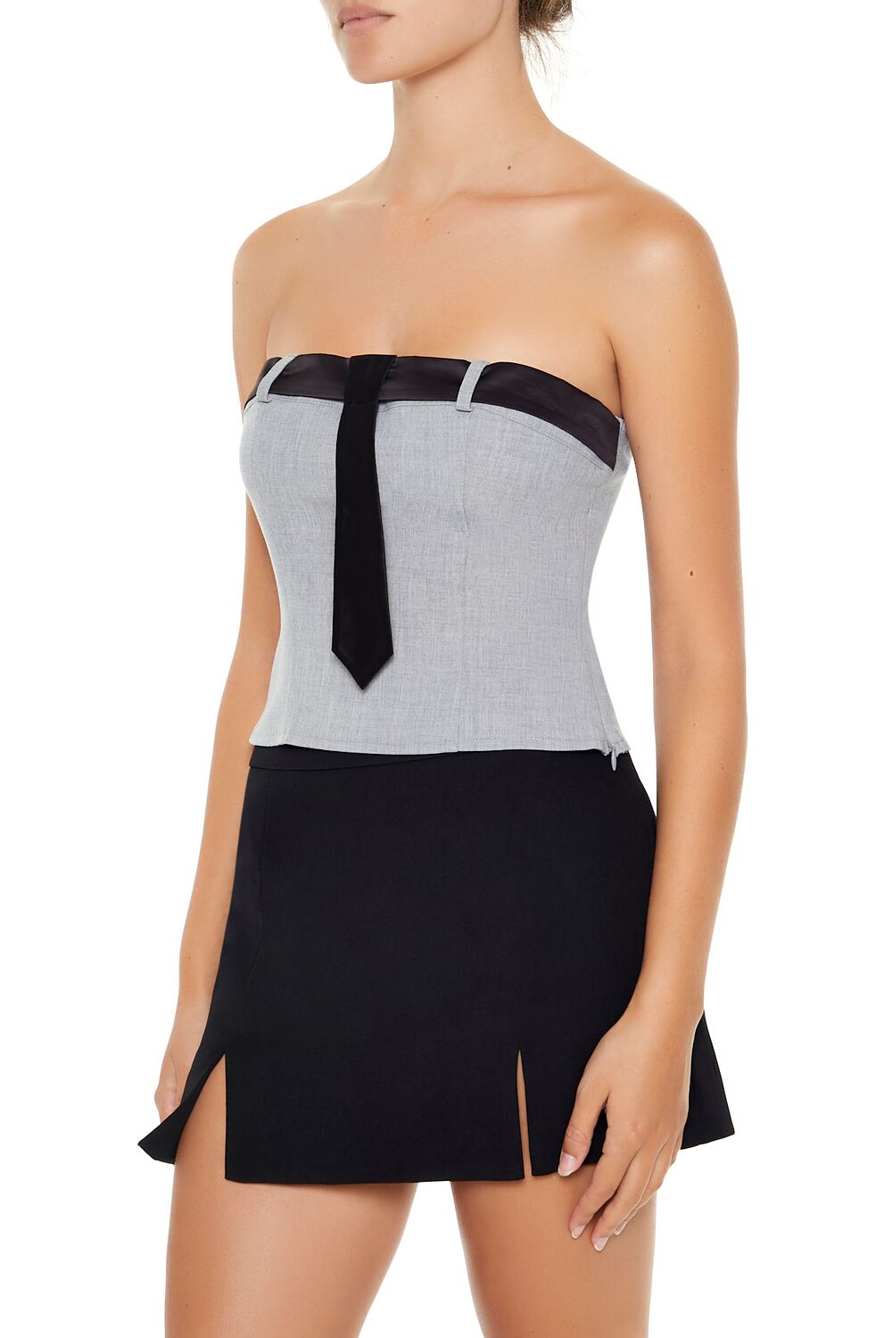  Forever 21 Necktie Tube Crop Top - grey - Bonton