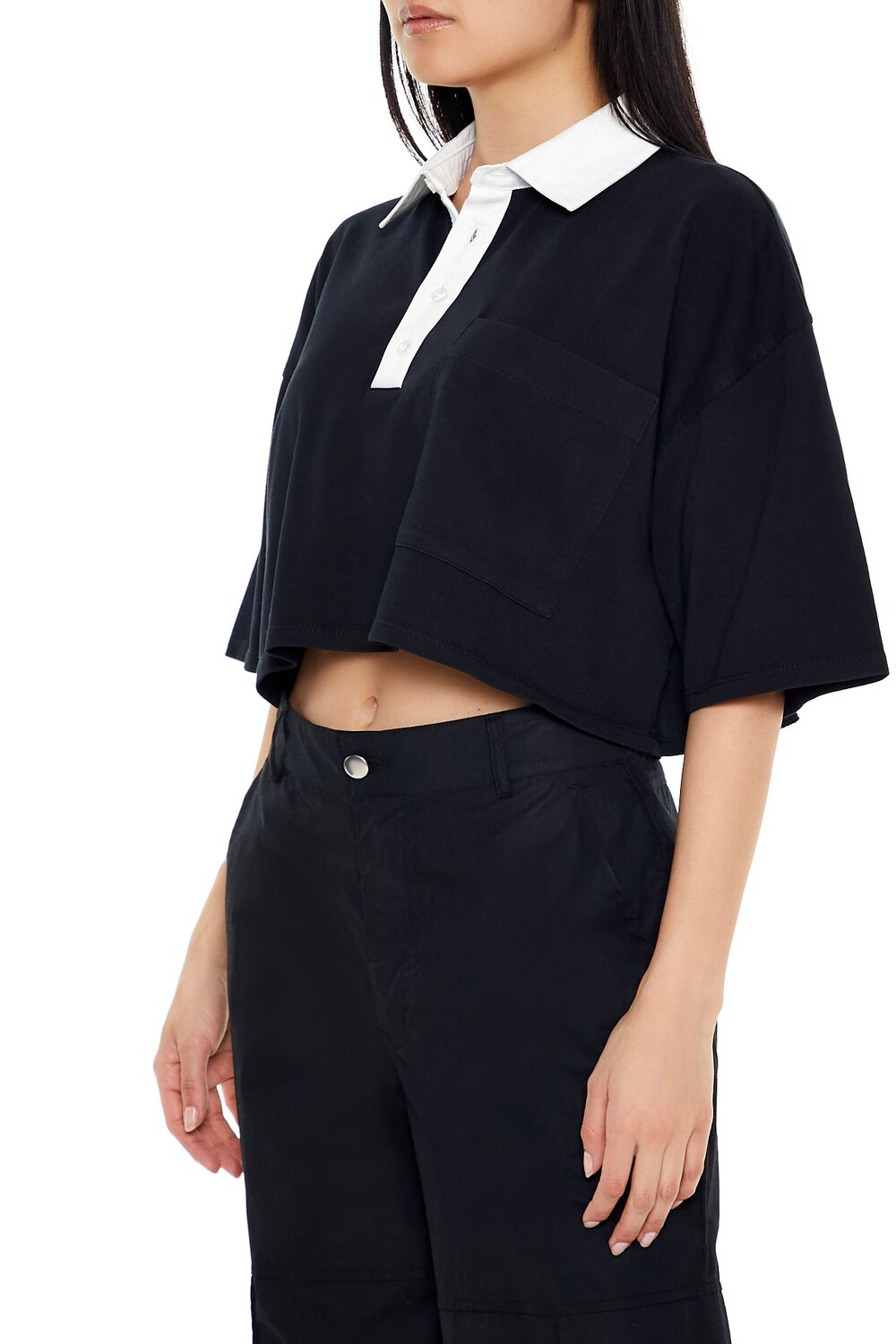  Forever 21 Cropped Rugby Shirt - navy white - Bonton