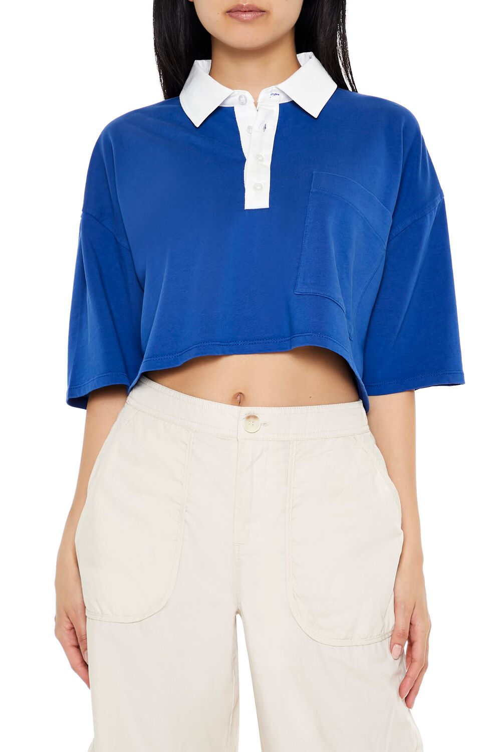  Forever 21 Cropped Rugby Shirt - navy white - Bonton