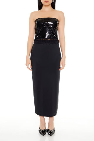 Sequin Lace-Trim Tube Top