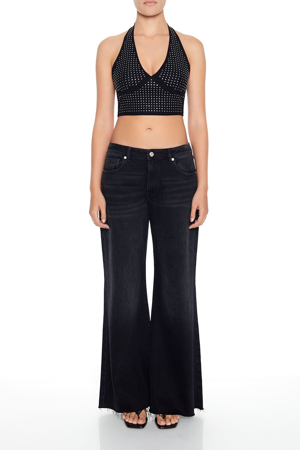  Forever 21 Sequin Halter Crop Top - black - Bonton