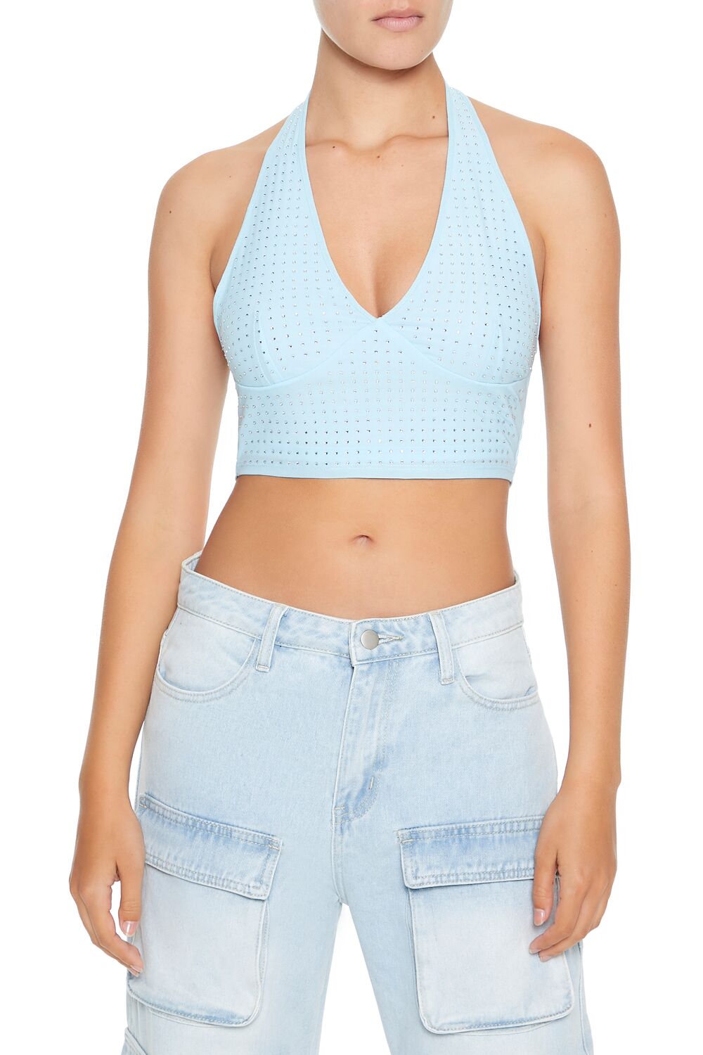  Forever 21 Sequin Halter Crop Top - black - Bonton