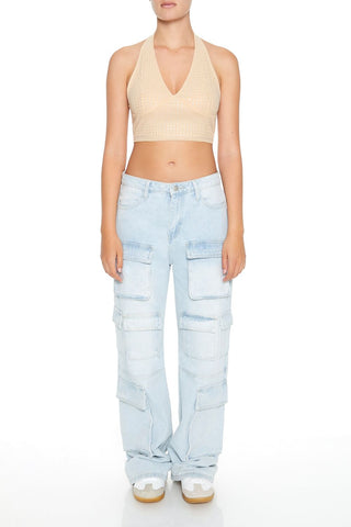 Sequin Halter Crop Top