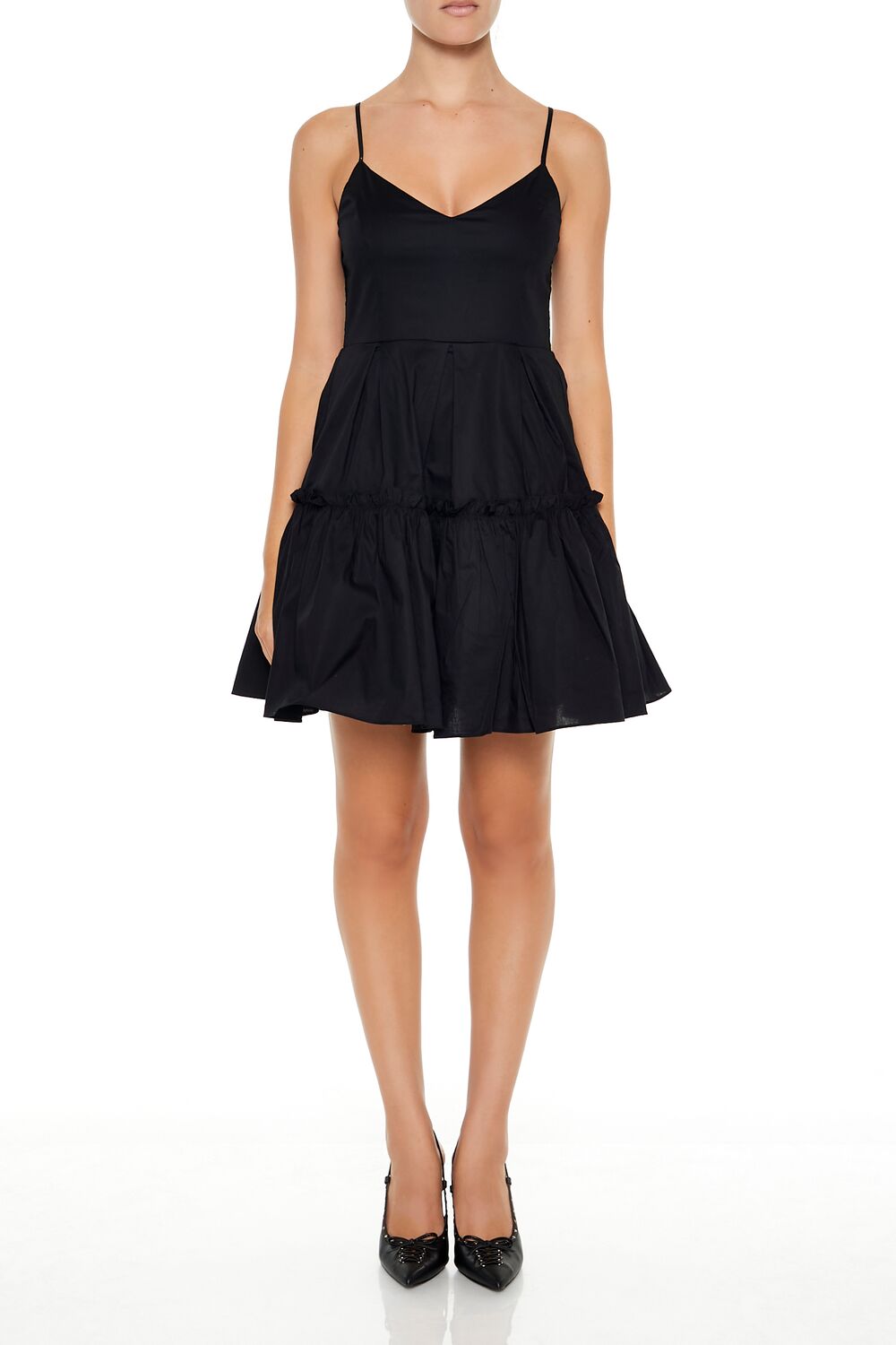  Forever 21 Pleated Flounce Cami Mini Dress - black-swatch - Bonton