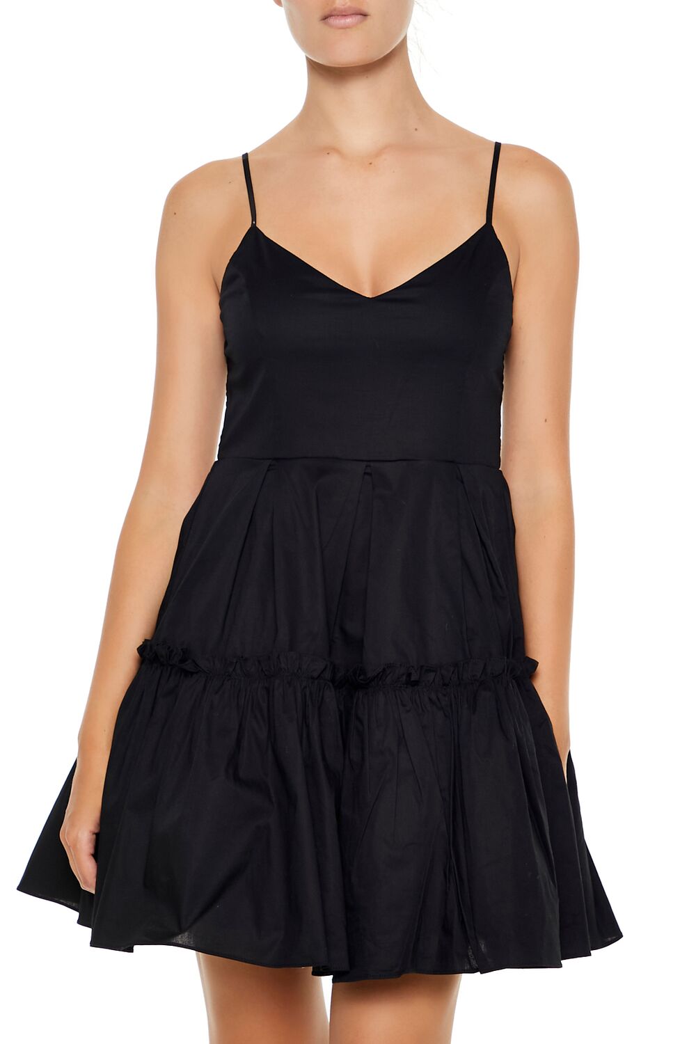  Forever 21 Pleated Flounce Cami Mini Dress - black-swatch - Bonton
