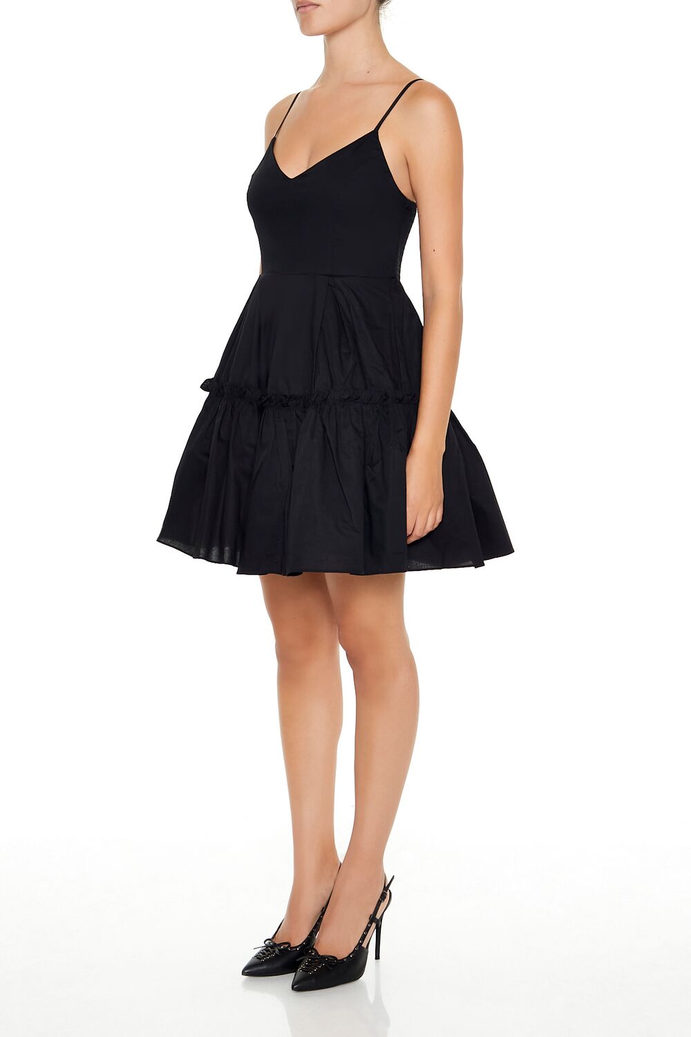  Forever 21 Pleated Flounce Cami Mini Dress - black-swatch - Bonton