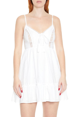 Eyelet Bow Tassel Mini Dress