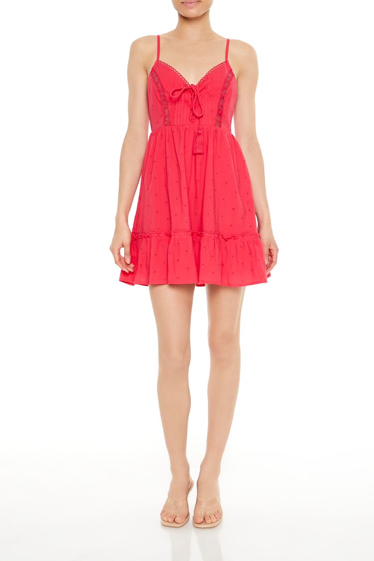  Forever 21 Eyelet Bow Tassel Mini Dress - white - Bonton