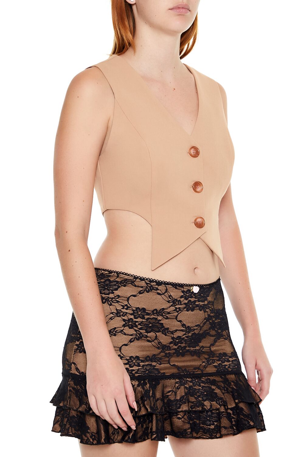  Forever 21 Cropped Notched Vest - brown-swatch - Bonton