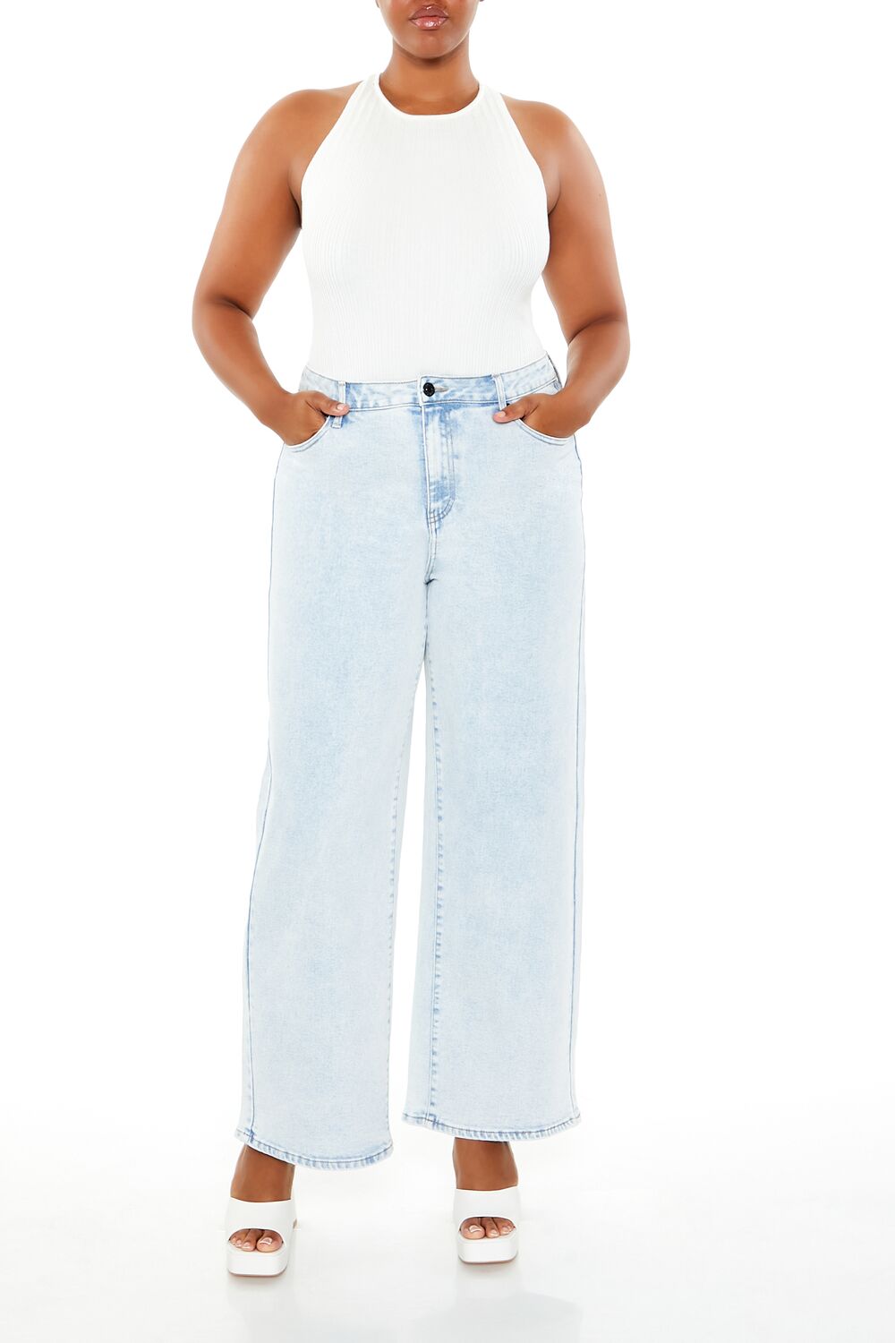  Forever 21 Plus Size Crisscross Sweater-Knit Bodysuit - white - Bonton