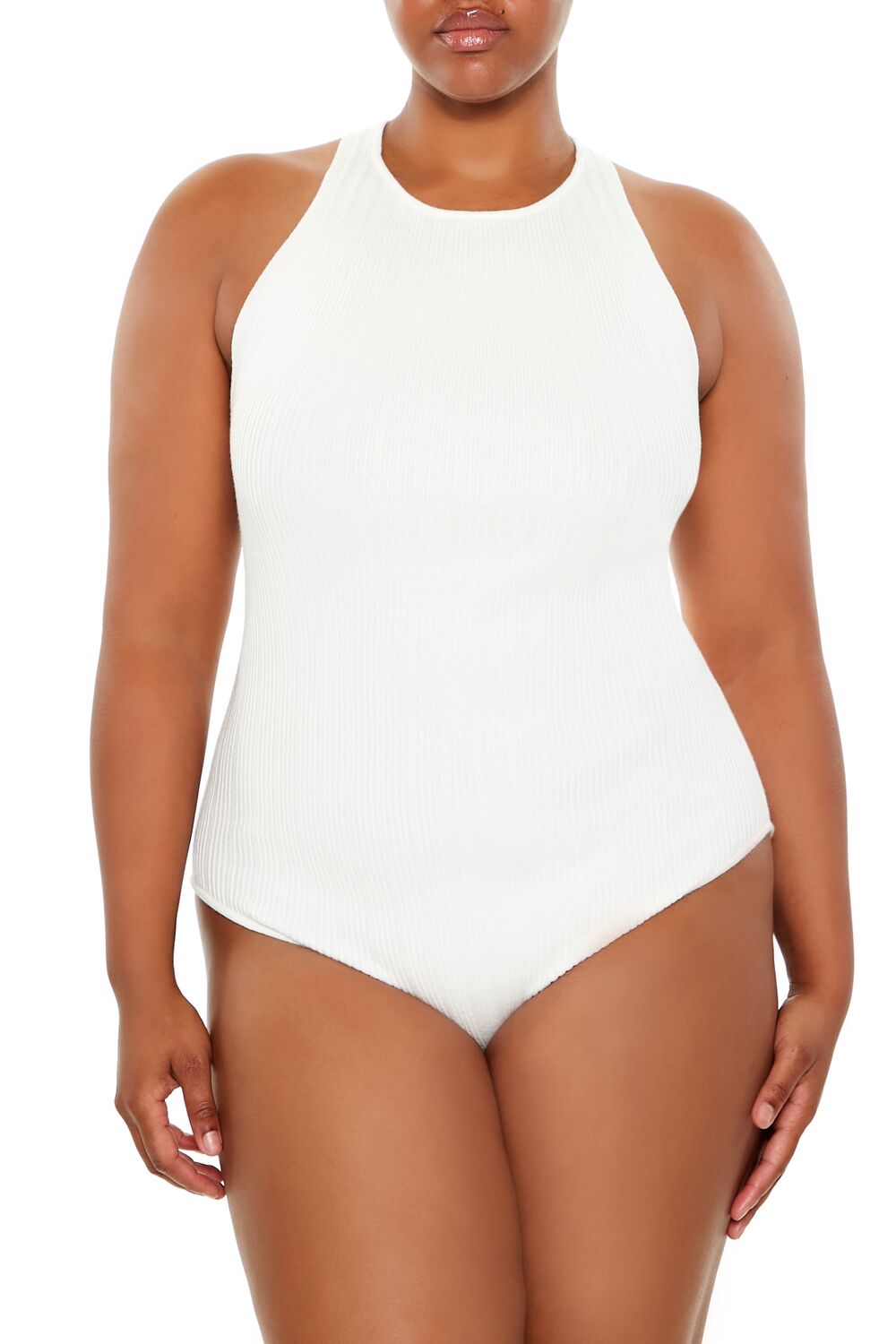  Forever 21 Plus Size Crisscross Sweater-Knit Bodysuit - white - Bonton