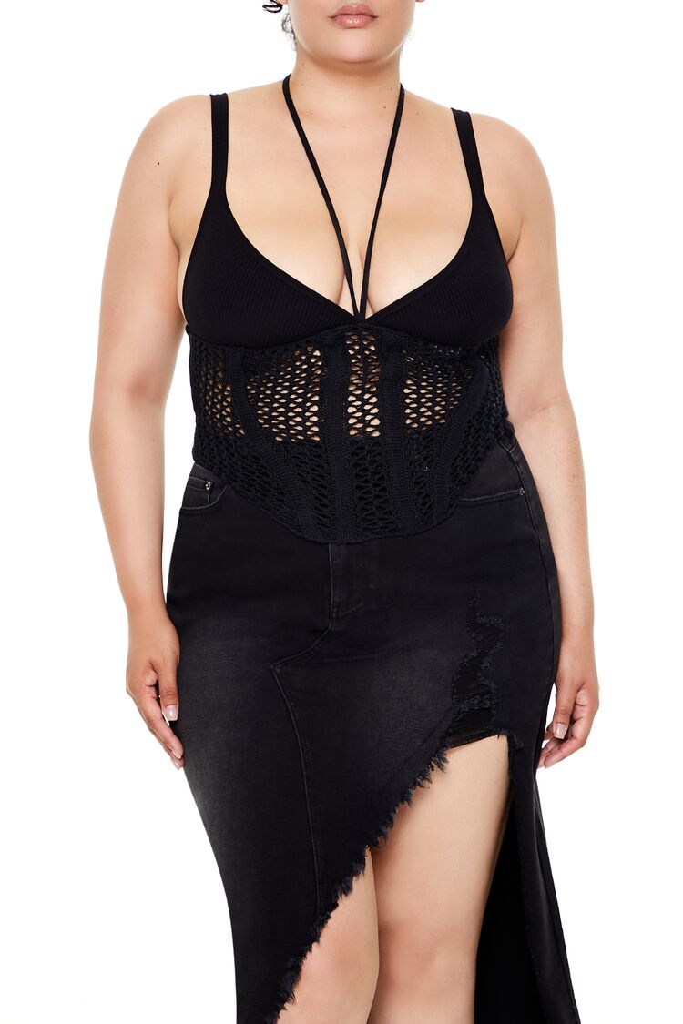  Forever 21 Plus Size Sweater-Knit Strappy Cami - black - Bonton