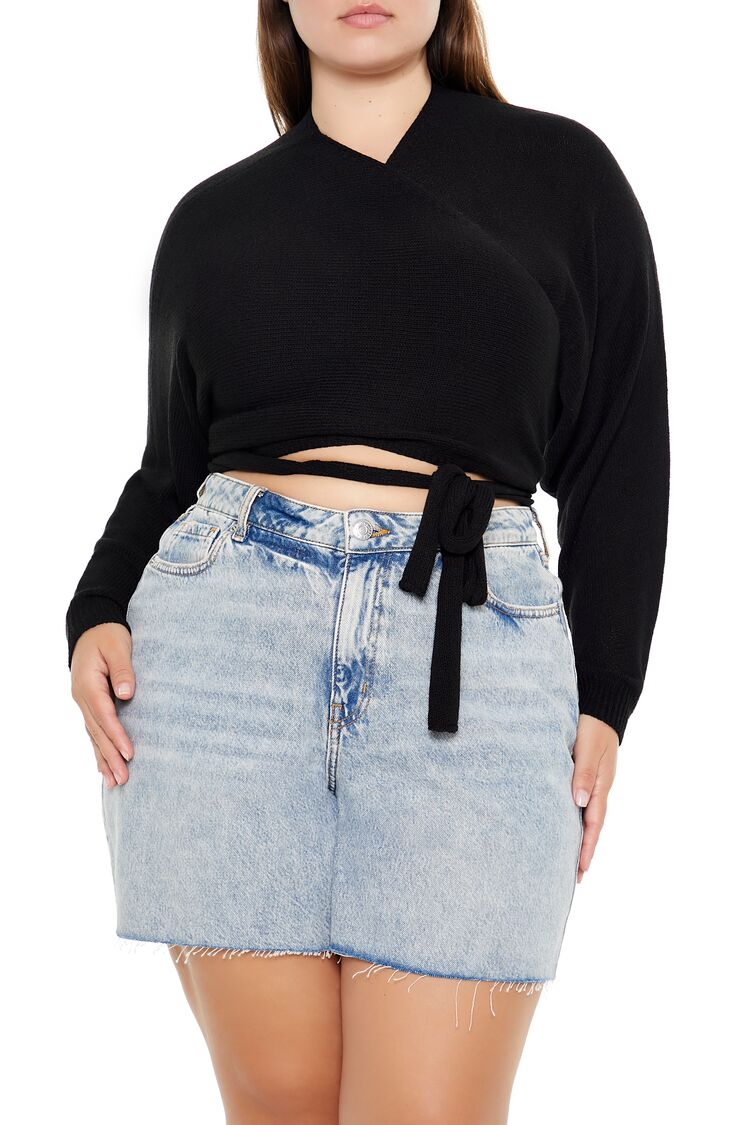  Forever 21 Plus Size Sweater-Knit Wrap Top - black - Bonton