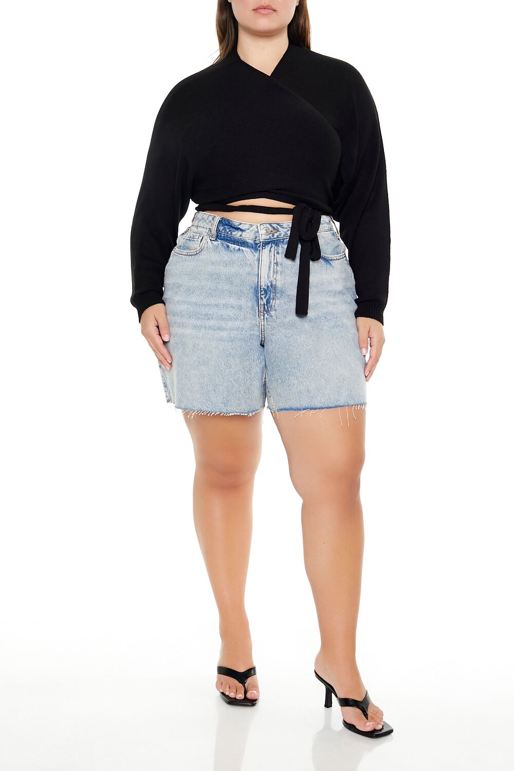  Forever 21 Plus Size Sweater-Knit Wrap Top - black - Bonton