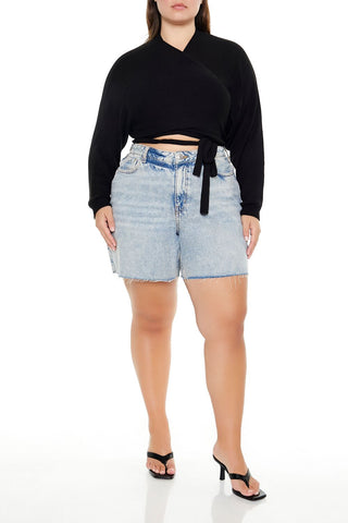 Plus Size Sweater-Knit Wrap Top