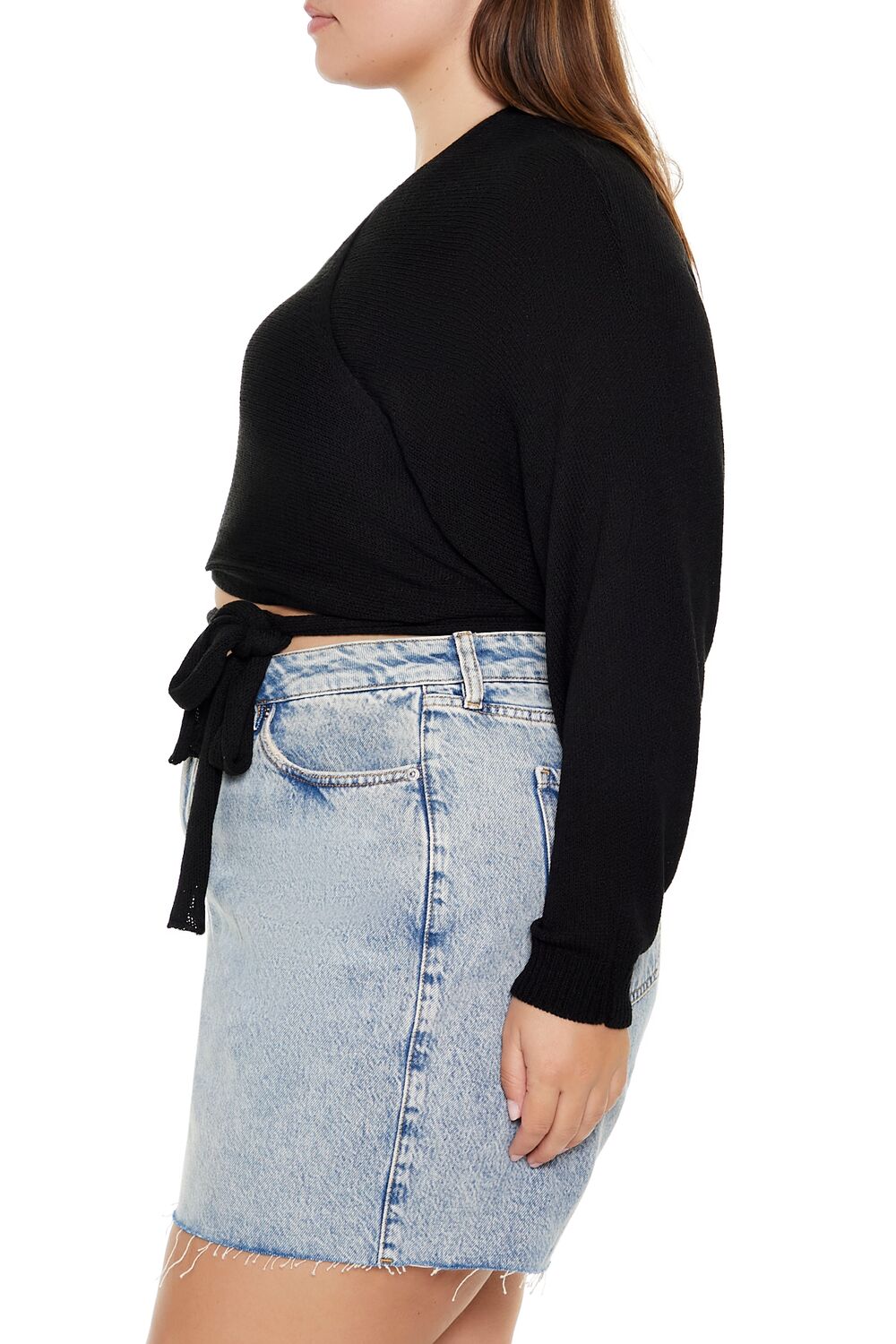 Forever 21 Plus Size Sweater-Knit Wrap Top - black - Bonton