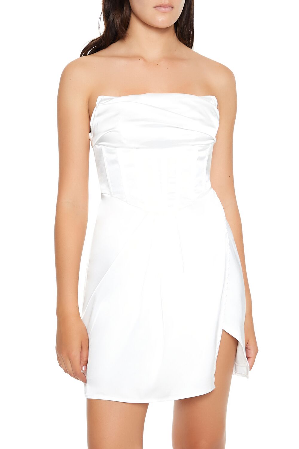  Forever 21 Satin Mini Tube Dress - white - Bonton