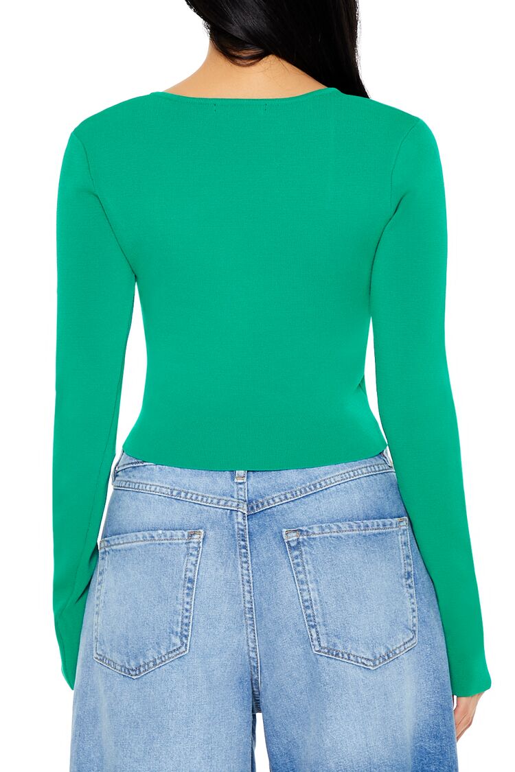  Forever 21 Ribbed Sweater-Knit Crop Top - jade - Bonton