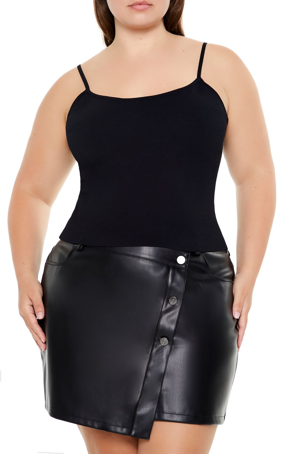  Forever 21 Plus Size Lace-Up Sweater-Knit Cami - black - Bonton