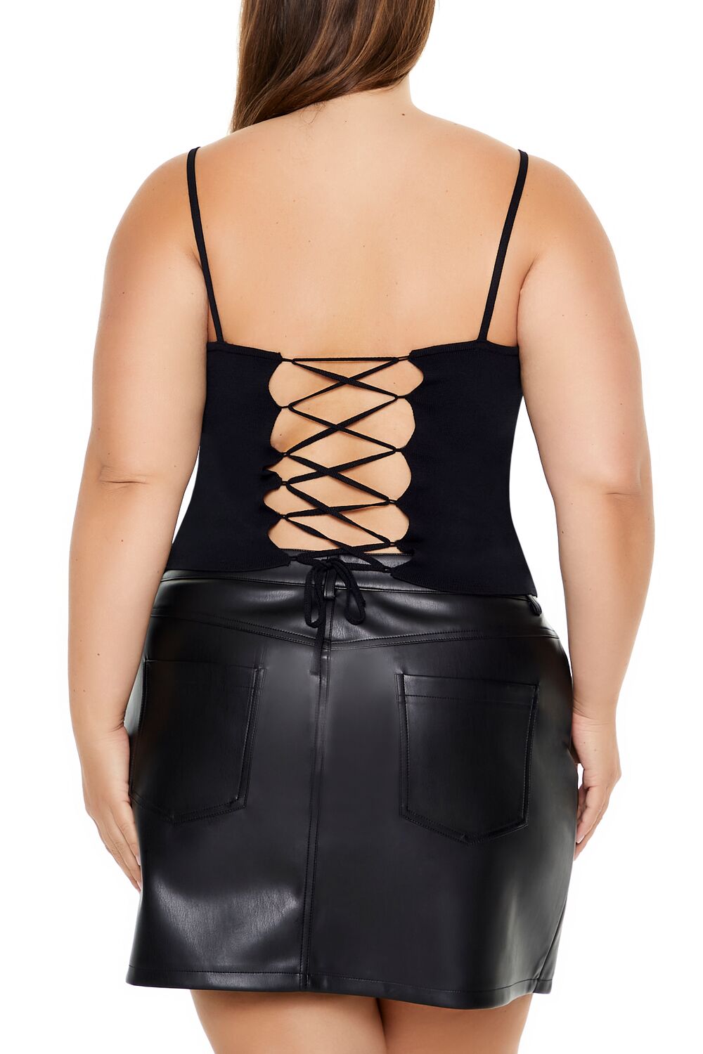  Forever 21 Plus Size Lace-Up Sweater-Knit Cami - black - Bonton