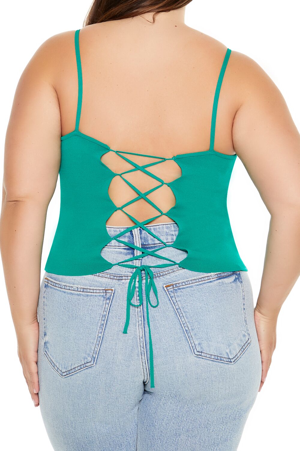  Forever 21 Plus Size Lace-Up Sweater-Knit Cami - black - Bonton