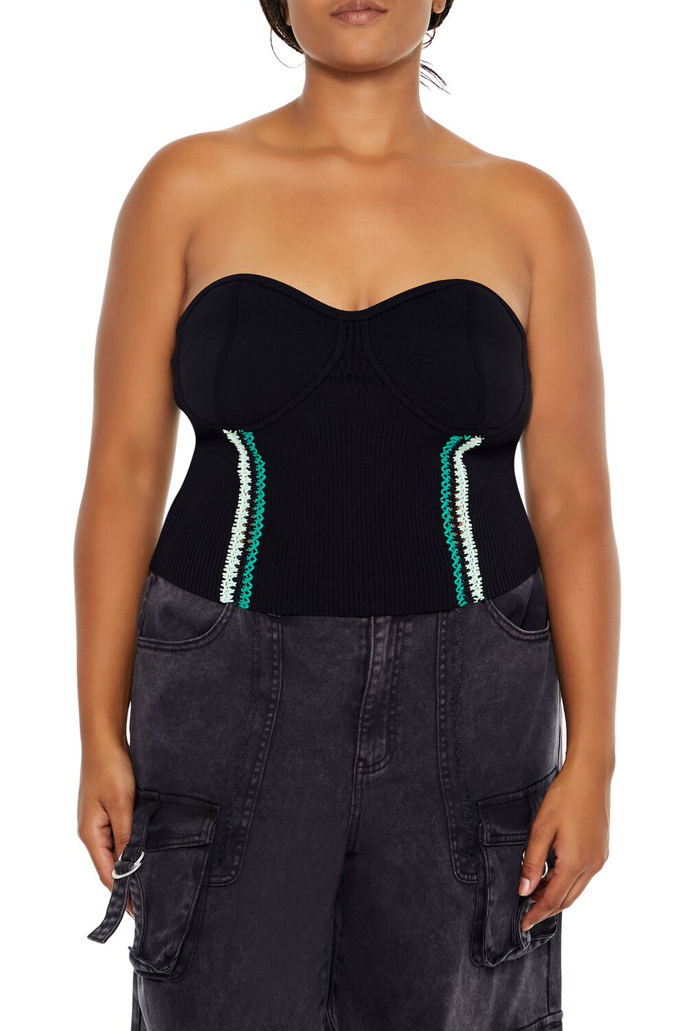  Forever 21 Plus Size Embroidered Tube Top - black multi - Bonton