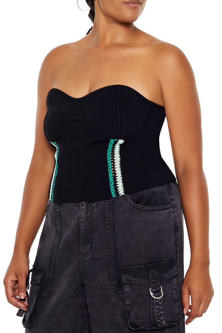  Forever 21 Plus Size Embroidered Tube Top - black multi - Bonton