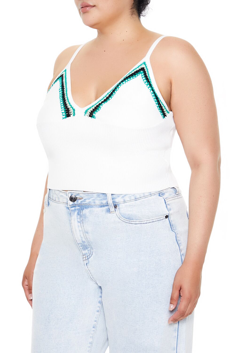  Forever 21 Plus Size Embroidered Sweater-Knit Cami - white multi - Bonton