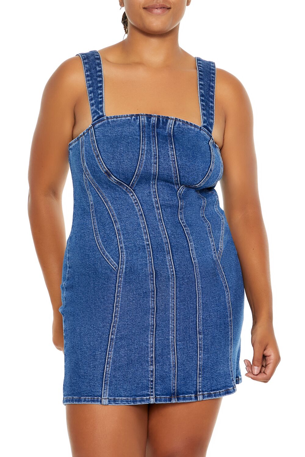  Forever 21 Plus Size Seamed Denim Mini Dress - medium-denim - Bonton