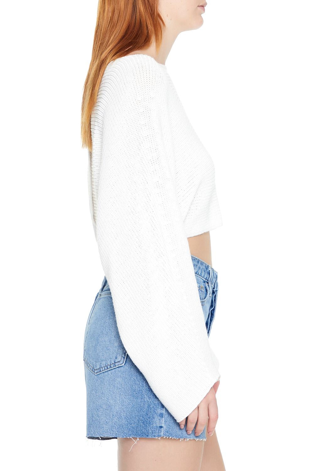  Forever 21 Cropped Split-Back Sweater - white - Bonton