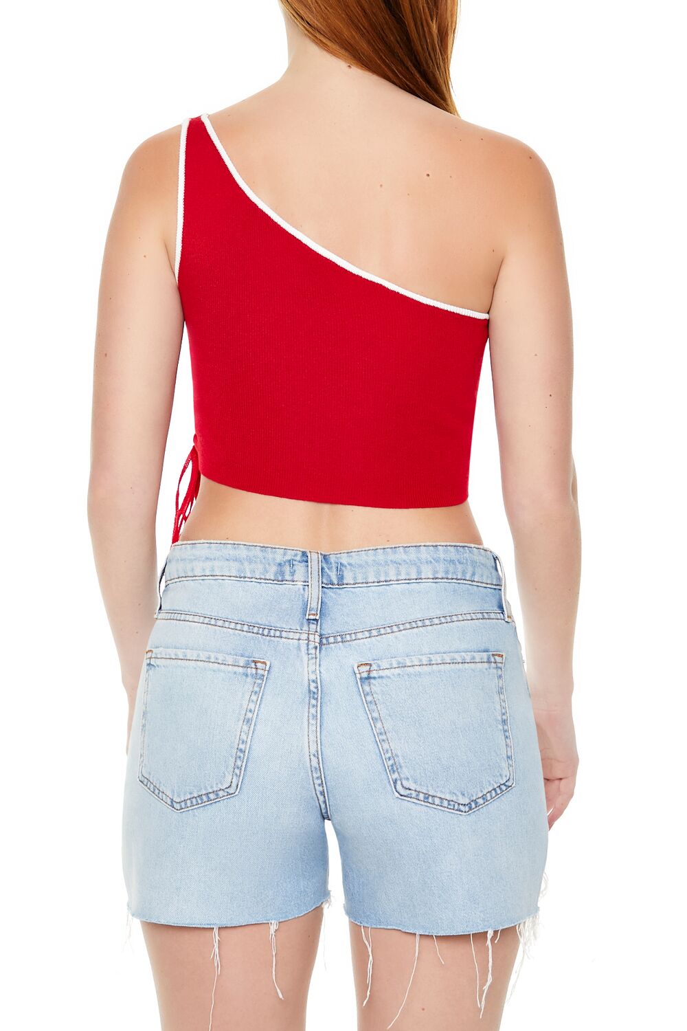  Forever 21 Sweater-Knit One-Shoulder Top - white black - Bonton