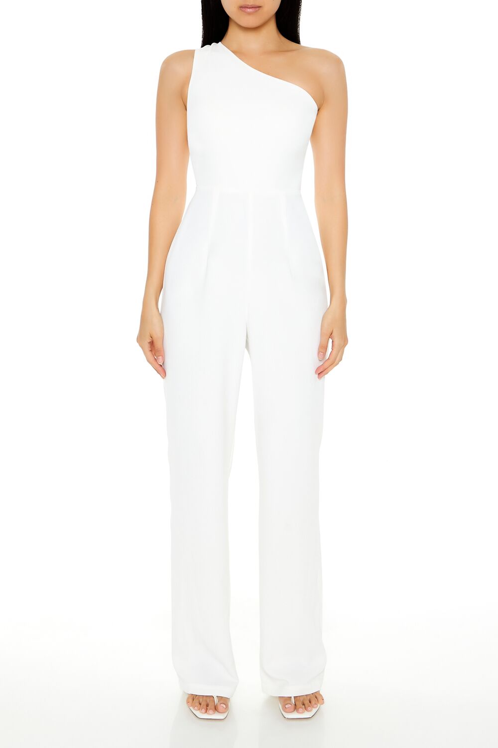  Forever 21 One-Shoulder Straight-Leg Jumpsuit - ivory - Bonton