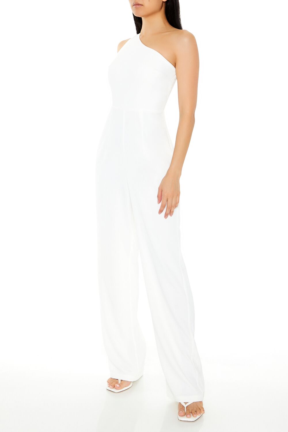  Forever 21 One-Shoulder Straight-Leg Jumpsuit - ivory - Bonton