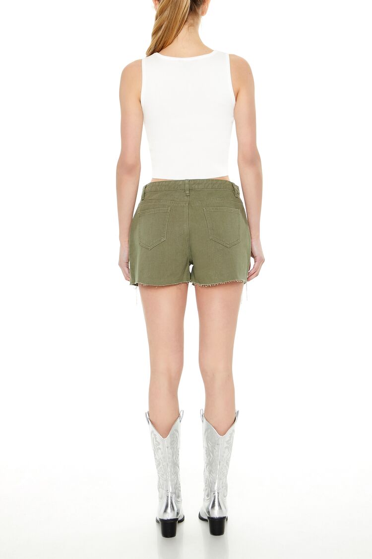  Forever 21 Rhinestone Fringe Denim Shorts - olive - Bonton