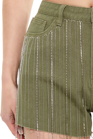 Rhinestone Fringe Denim Shorts