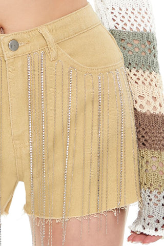 Rhinestone Fringe Denim Shorts