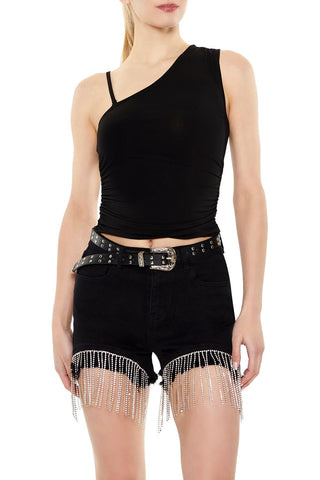 Rhinestone Fringe Denim Shorts