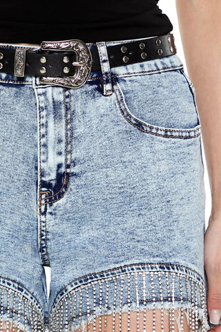 Rhinestone Fringe Denim Shorts