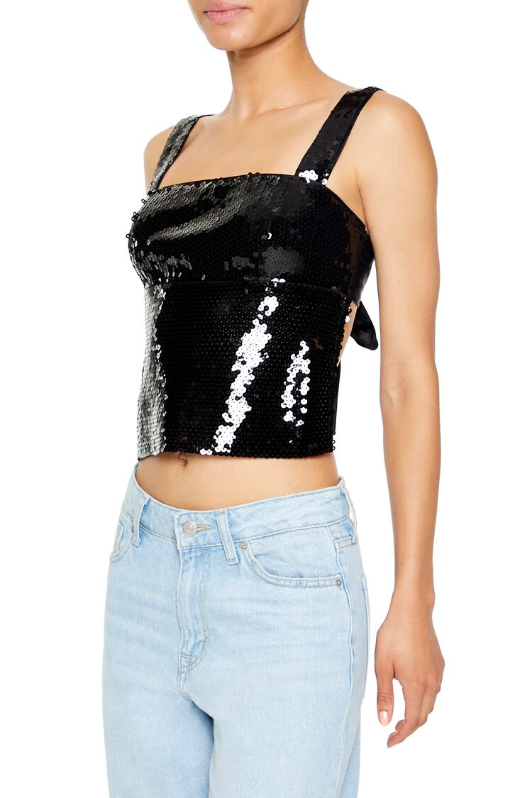  Forever 21 Tie-Back Sequin Top - black - Bonton