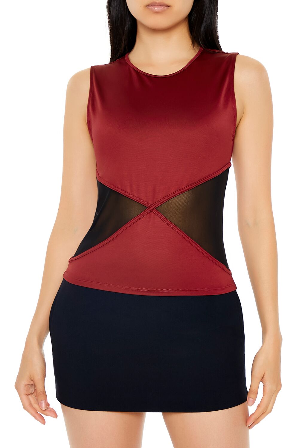  Forever 21 Contour Sculpt Mesh Top - burgundy black - Bonton