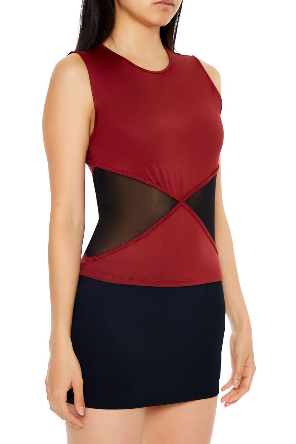  Forever 21 Contour Sculpt Mesh Top - burgundy black - Bonton