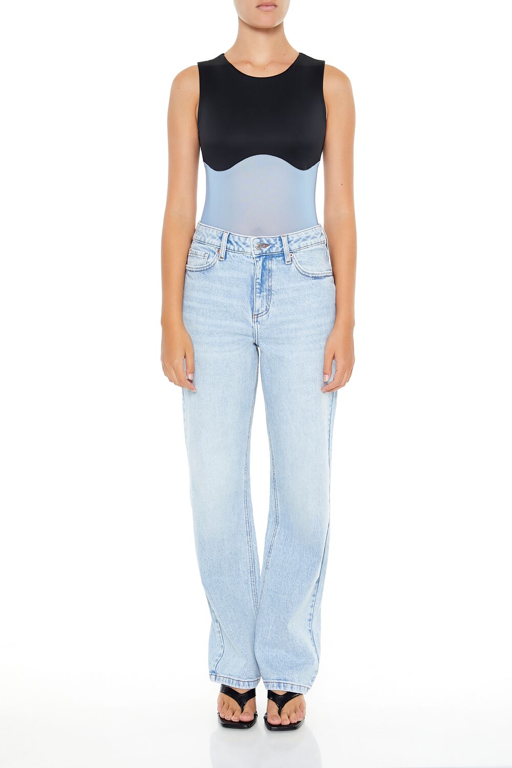  Forever 21 Contour Sculpt Colorblock Bodysuit - black blue - Bonton