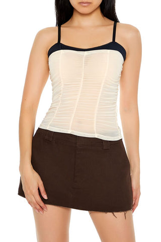 Ruched Mesh Colorblock Cami