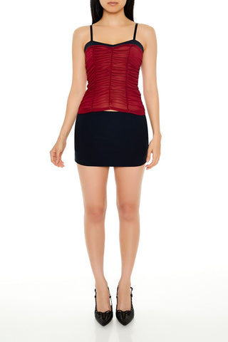 Ruched Mesh Colorblock Cami