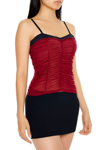 Ruched Mesh Colorblock Cami