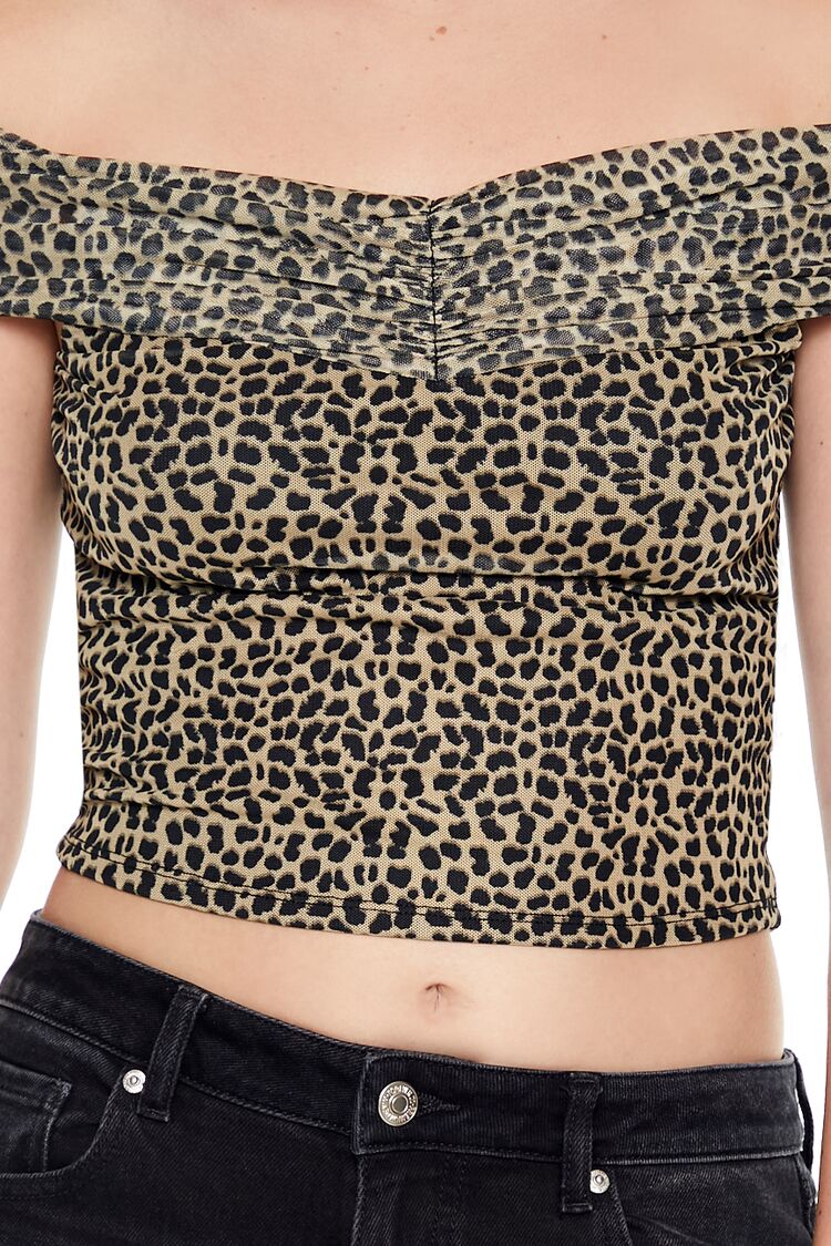  Forever 21 Cheetah Print Off-the-Shoulder Top - brown multi - Bonton